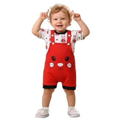Baby Boys Cotton Bunny Face Dungaree Set